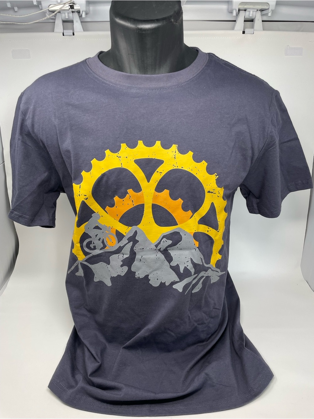 Mountain Bike Graphic Tee - Charcoal with Yellow and Grey Graphic